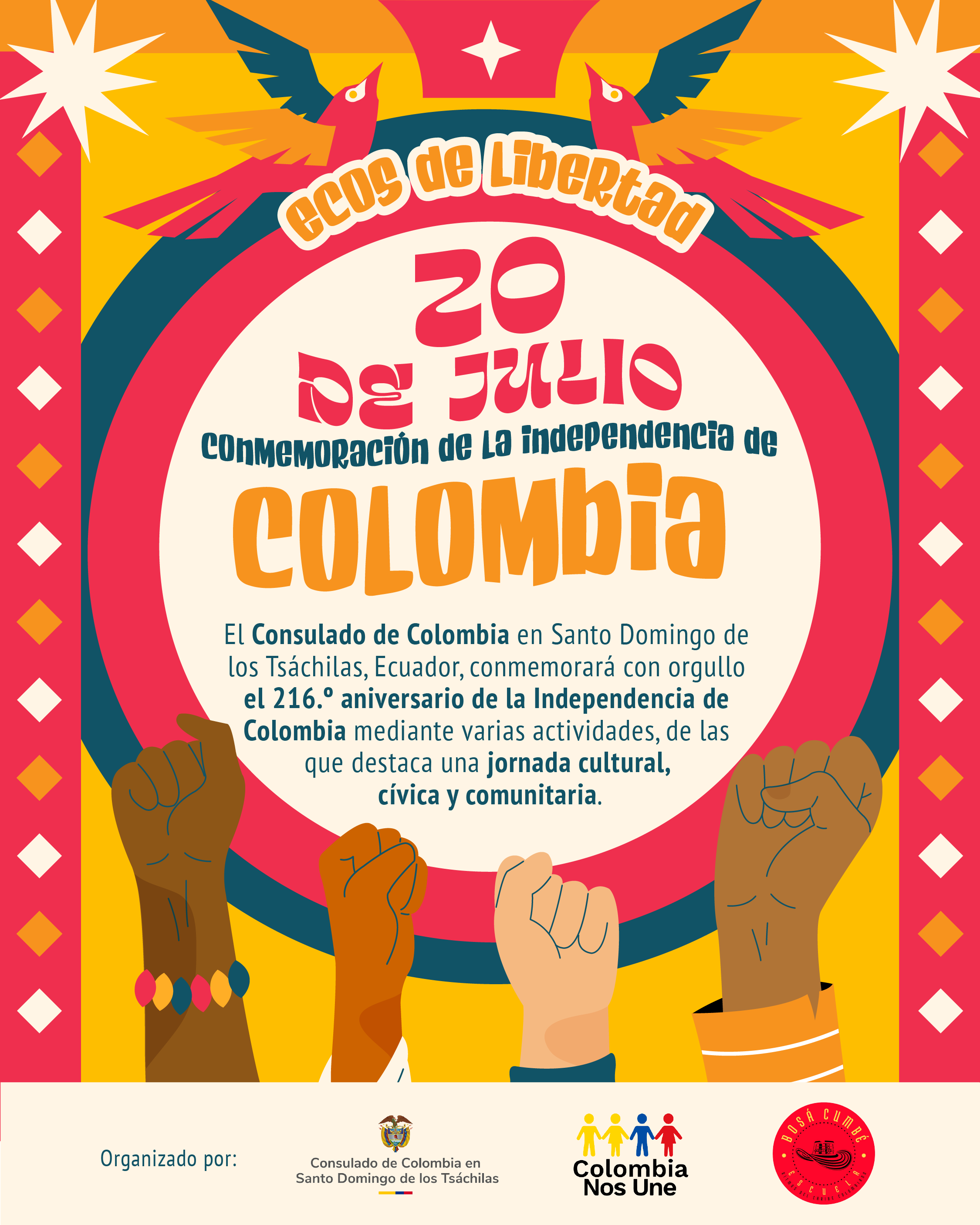 Celebración del aniversario 216 de la Independencia de la República de Colombia en Santo Domingo de los Tsáchilas