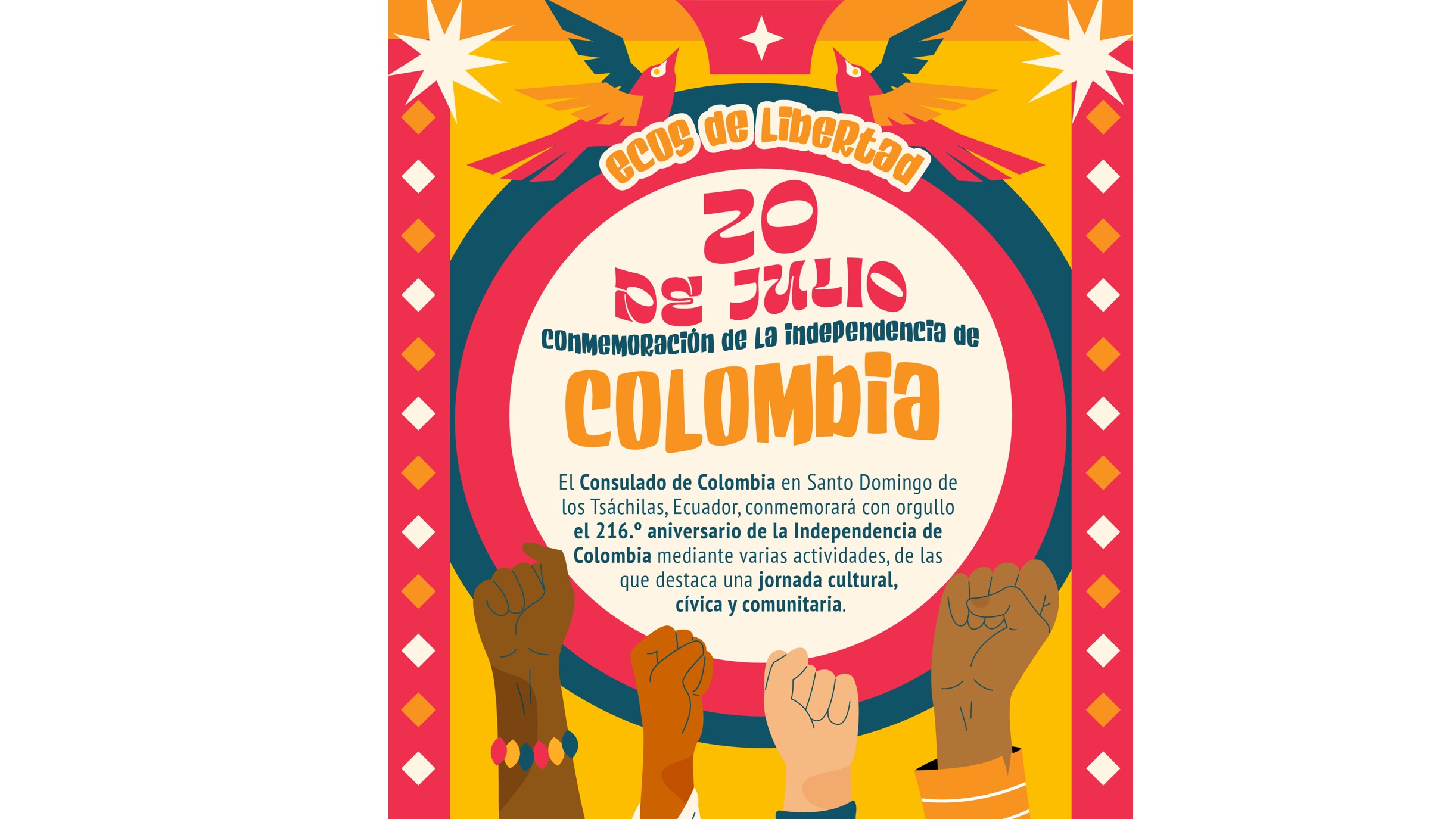 Celebración del aniversario 216 de la Independencia de la República de Colombia en Santo Domingo de los Tsáchilas